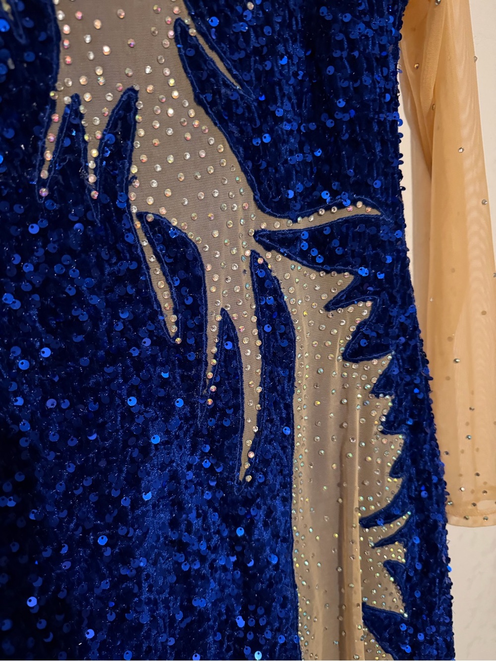 Sydney INC Blue Sequin Rhinestone Sheer Long Sleeve Bodycon Cocktail Dress - Picture 4 of 6